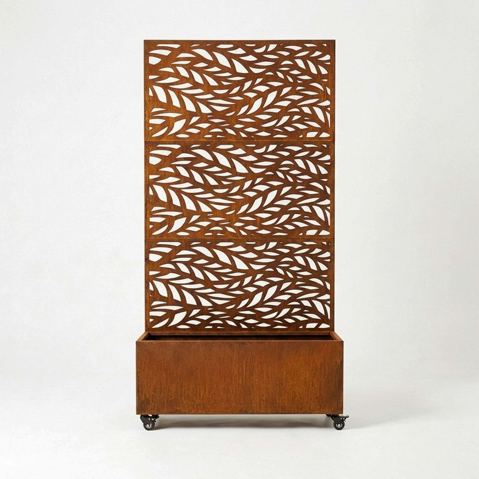Metal Privacy Screen With Plant Pot - Leaf | Rust