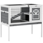 Rabbit Hutch Guinea Pig Cage W/ Removable Tray, Openable Roof, Grey