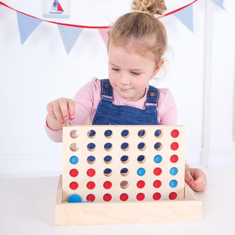 Wooden Four In A Row Game, Classic Two Player Board Game