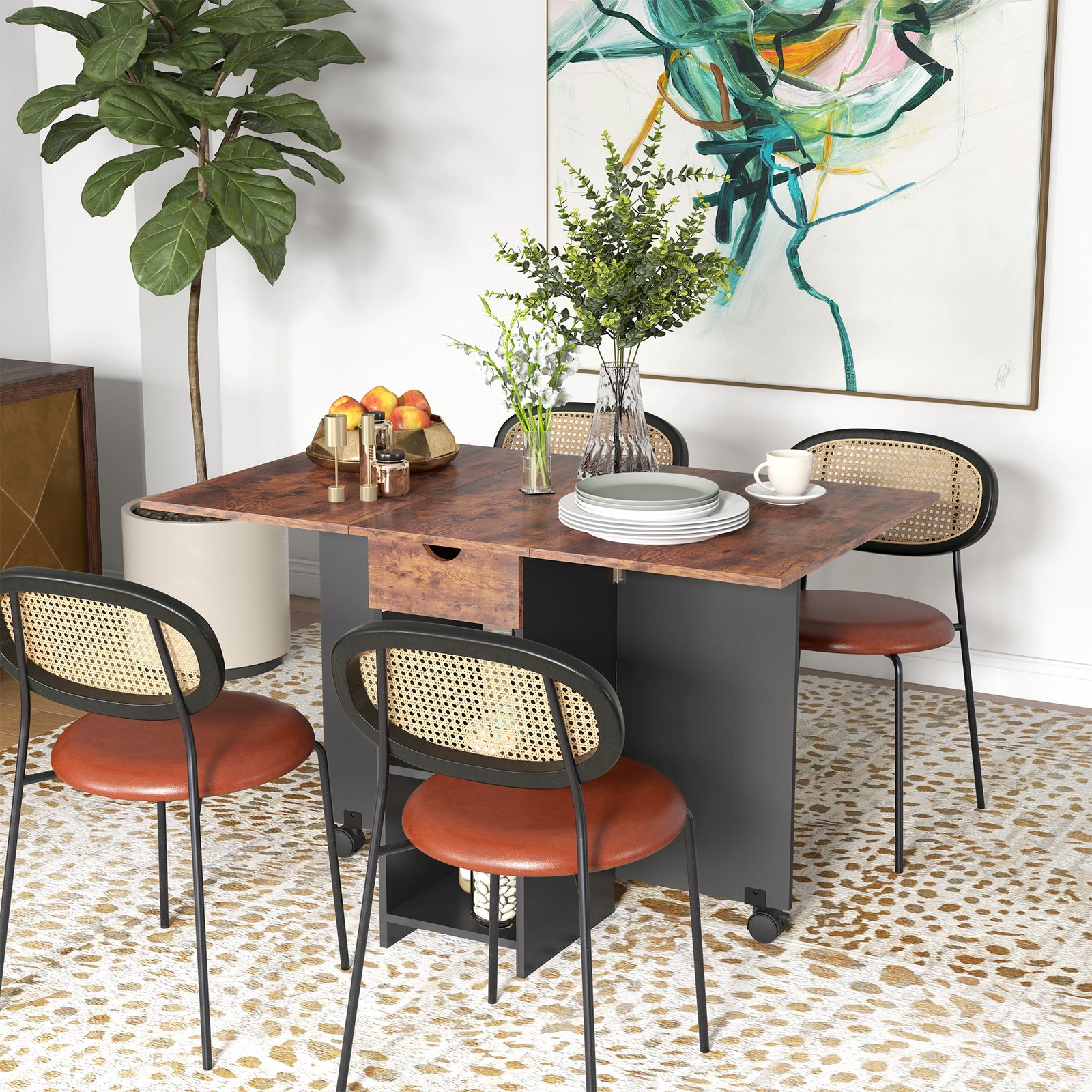 Foldable Dining Table, Drop Leaf Table With Storage | One Size | Brown