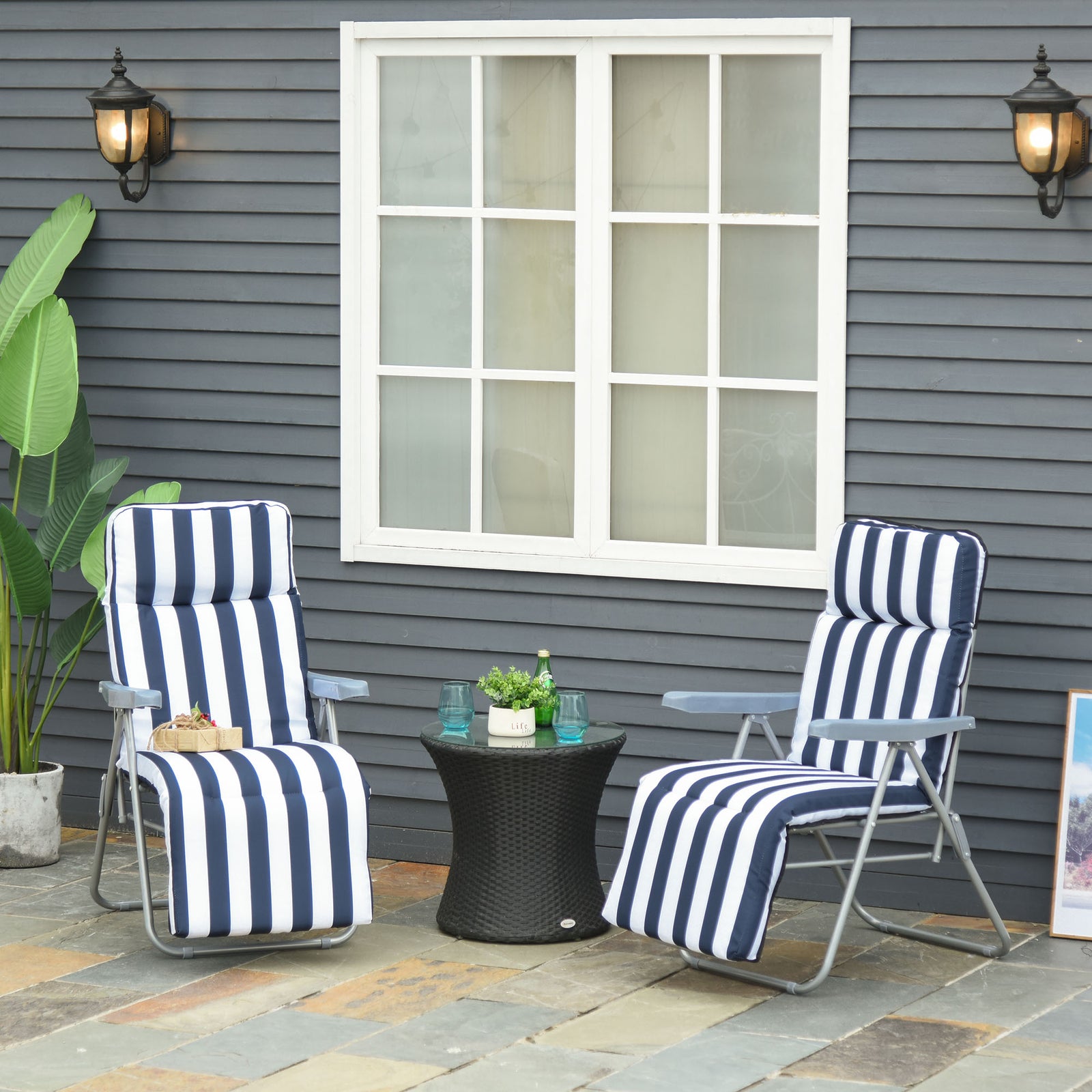Set Of 2 Adjustable Sun Lounger Recliner Reclining Seat | Blue