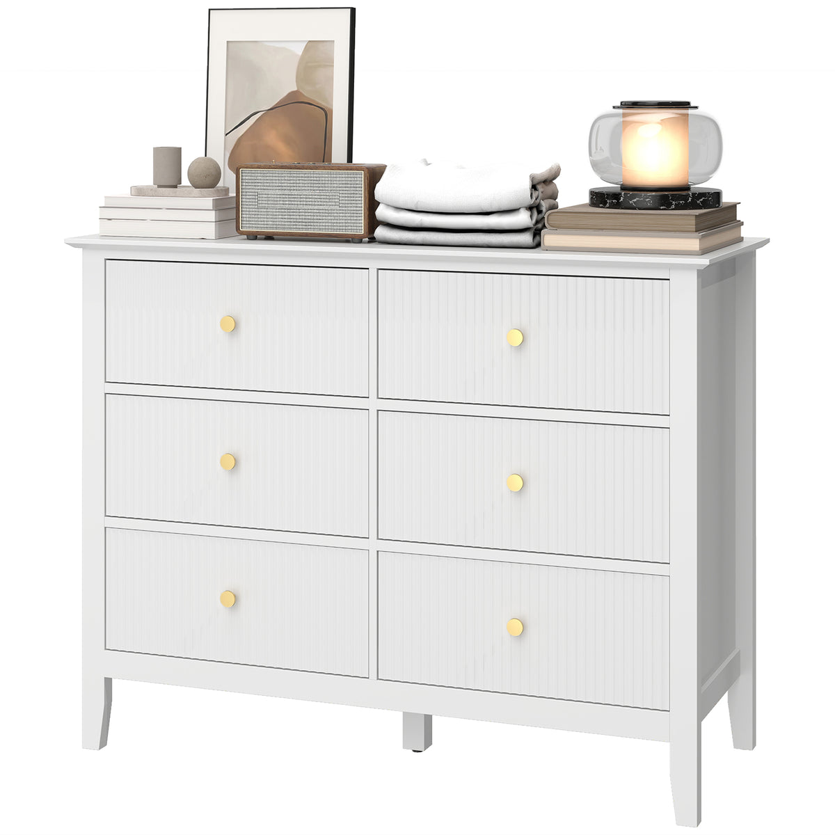 HOMCOM Fluted Chest Of Drawers 6 Drawer Dresser For Bedroom Hallway