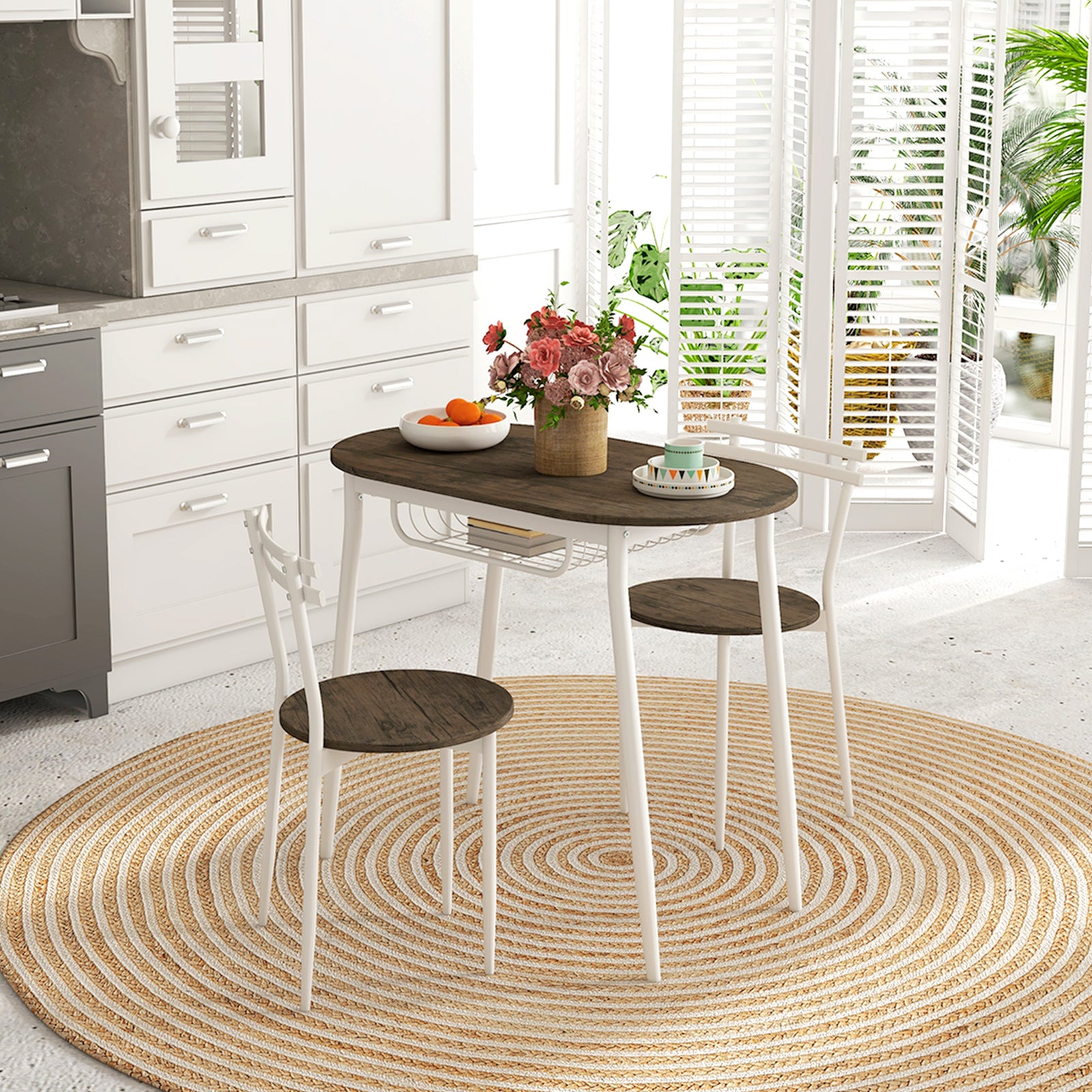 3pc Dining Table Set, Oval Table, Natural
