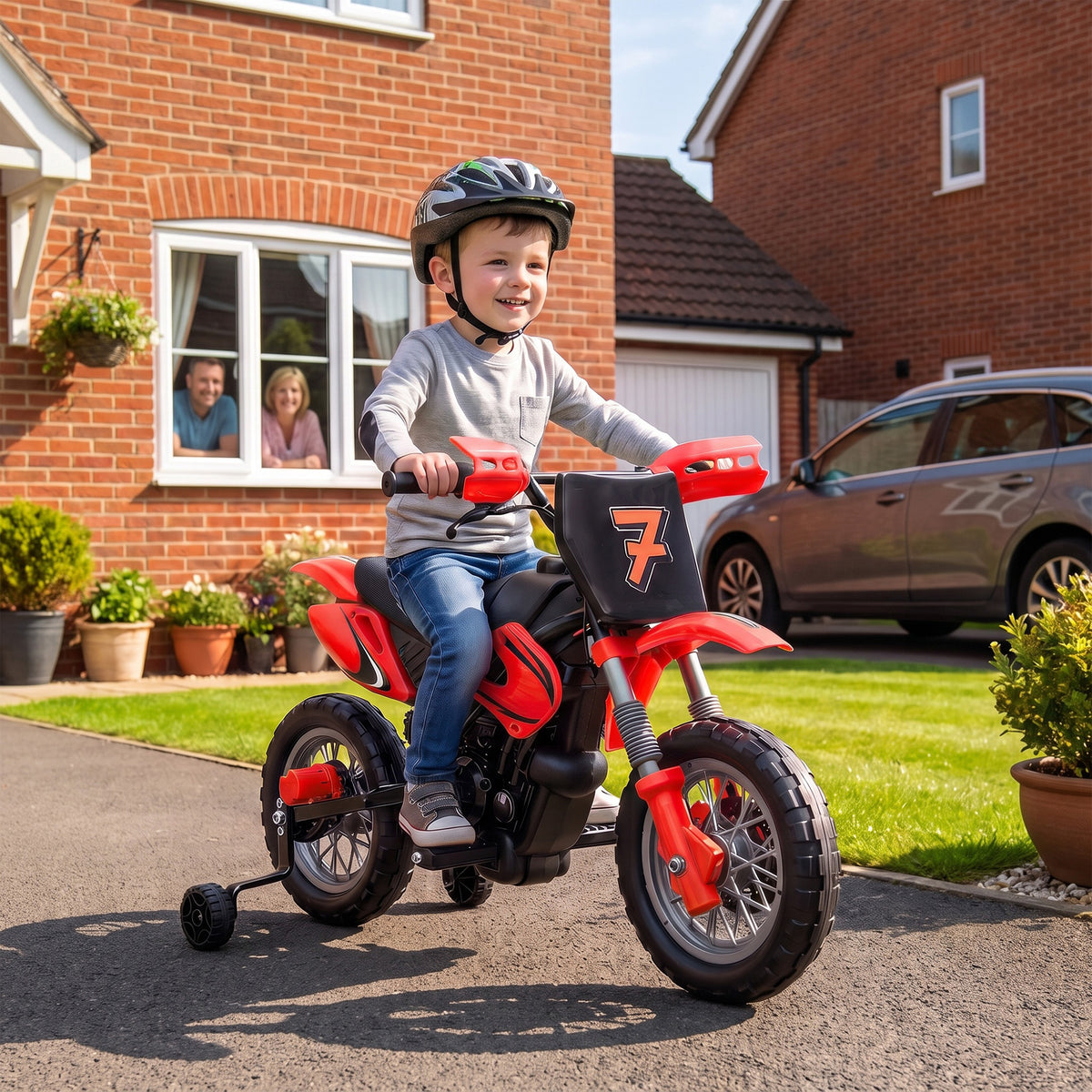 12v Kids Electric Motorbike With Dual Motors Training Wheels | Red
