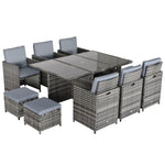11 Pieces Rattan Dining Set Cushion Footrest Garden Wicker | Gray
