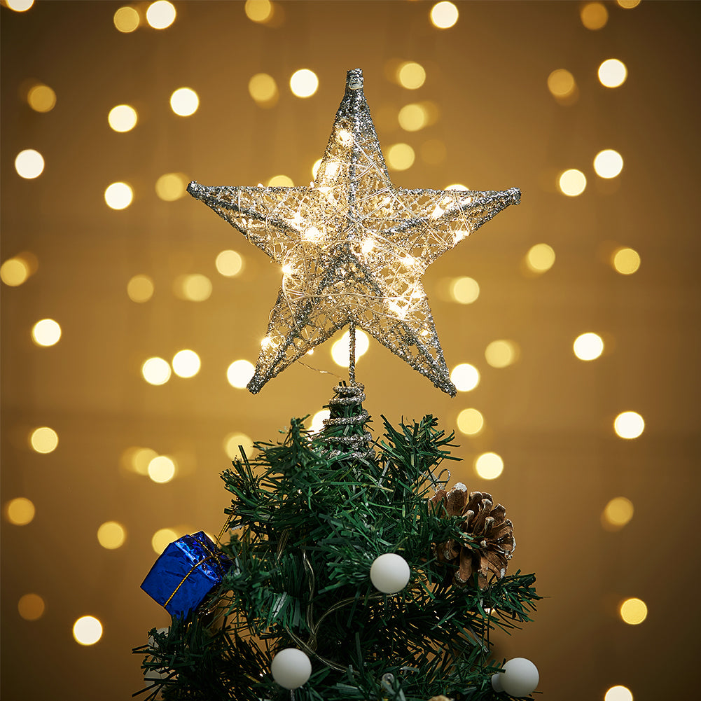 Decorative Star Sequins Christmas Tree Topper With Led Lights | Silver