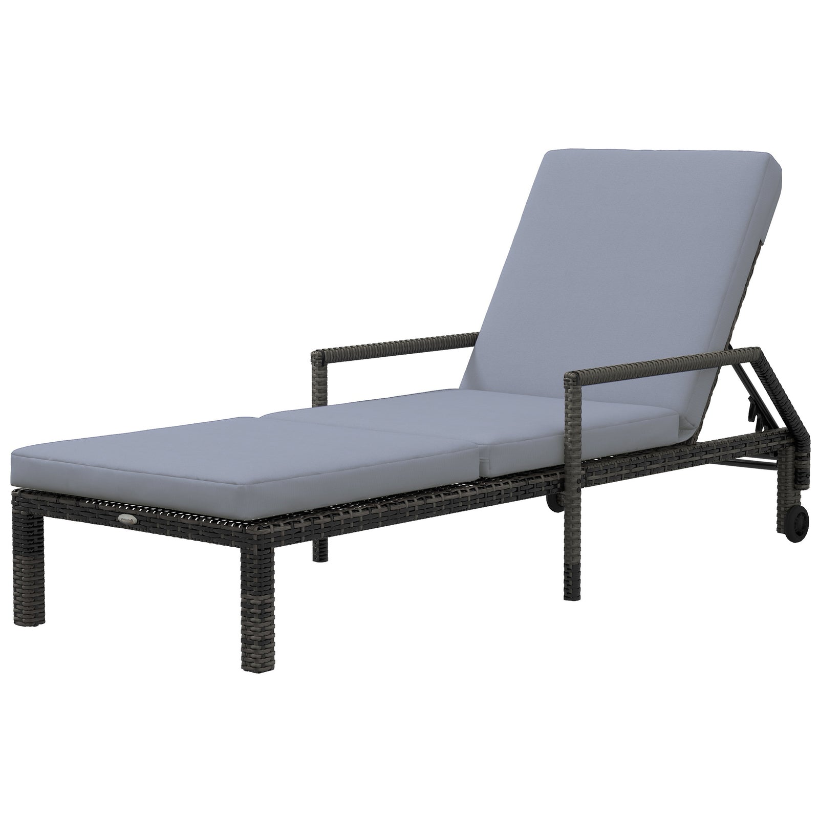 Rattan Wicker Chaise Lounger W/ Adjustable Backrest | Dark Gray