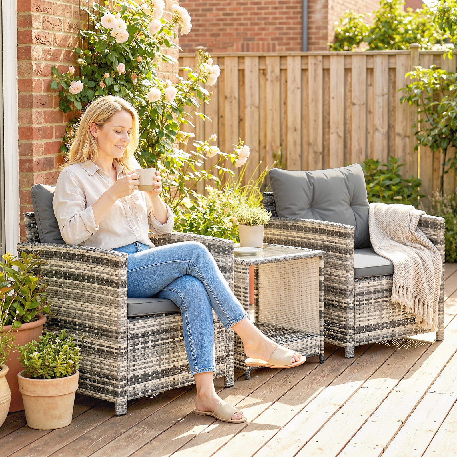 Rattan Garden Furniture Bistro Set With Cushion | Mixed Grey