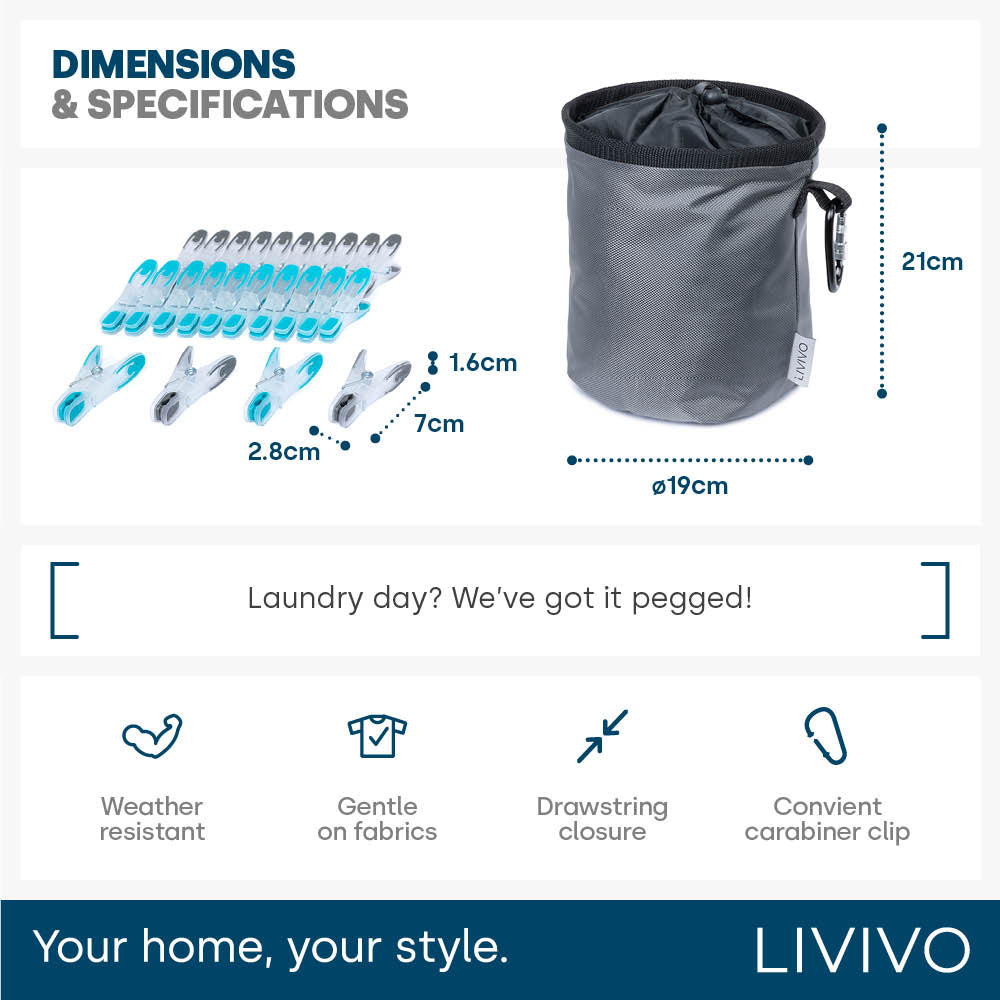 Heavy Duty Washing Line Peg Set With Storage Bag