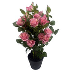 60cm Artificial Premium Rose Bush Pink Silk Flowers And Leaves
