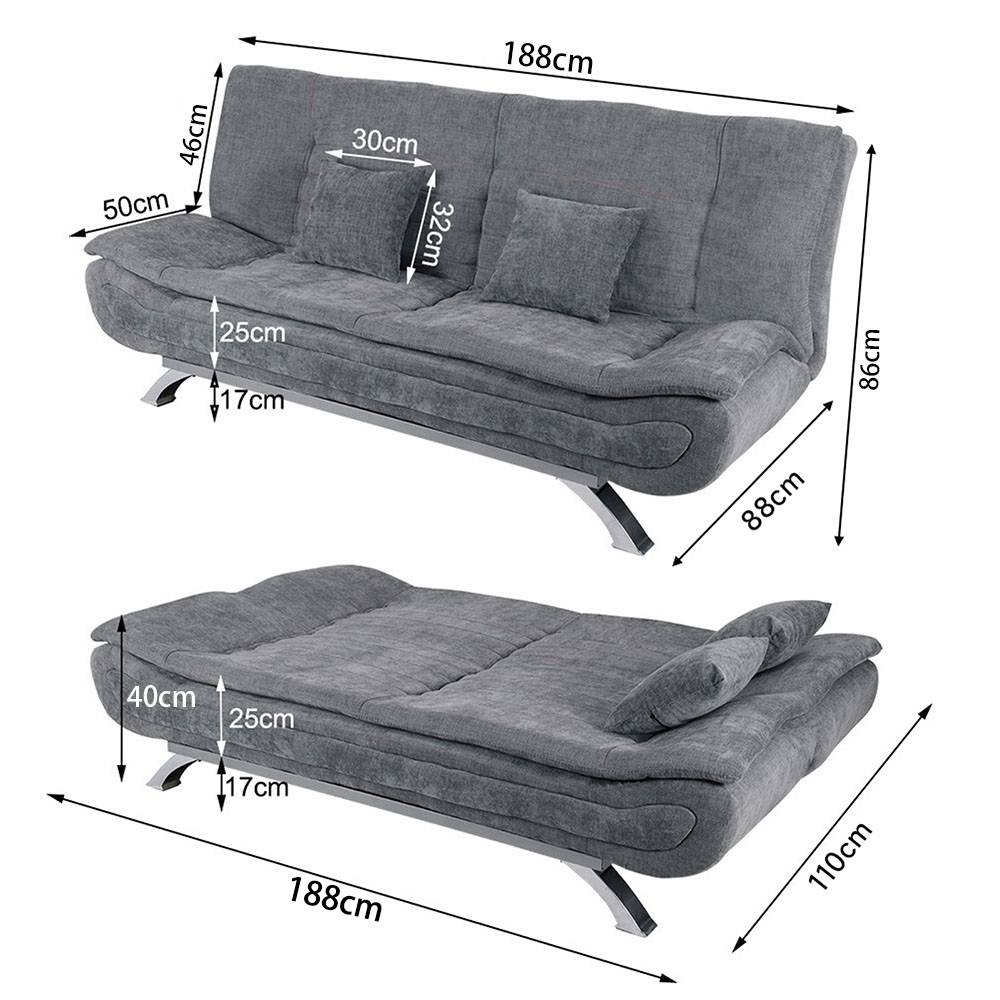 Linen Fabric 2-seat Convertible Sofa Bed With Pillows