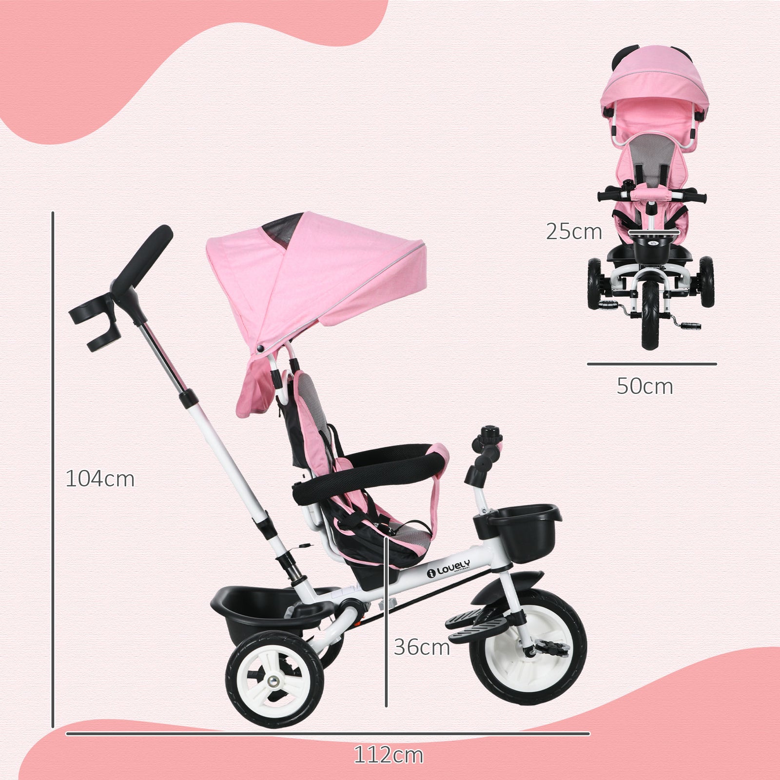 6 In 1 Trike For Toddler 1-5 Years With Parent Handle | Pink