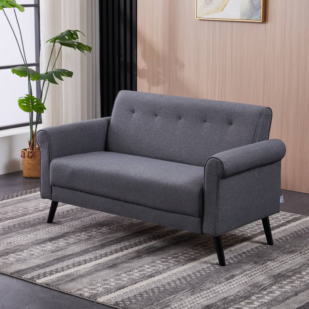 Contemporary Upholstered Loveseat Sofa With Rolled Arms