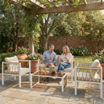 4 Seater Rattan Garden Furniture Set With Metal Frame, Cream White