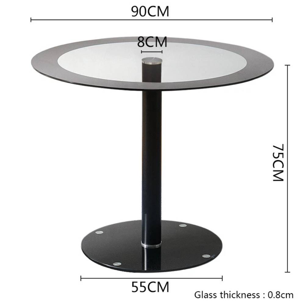 Breeins 90cm Dia X 75cm H Round Dining Table, Black Rim Tempered Glass Top With Clear Center, Modern Pedestal Base Glass Dining Table