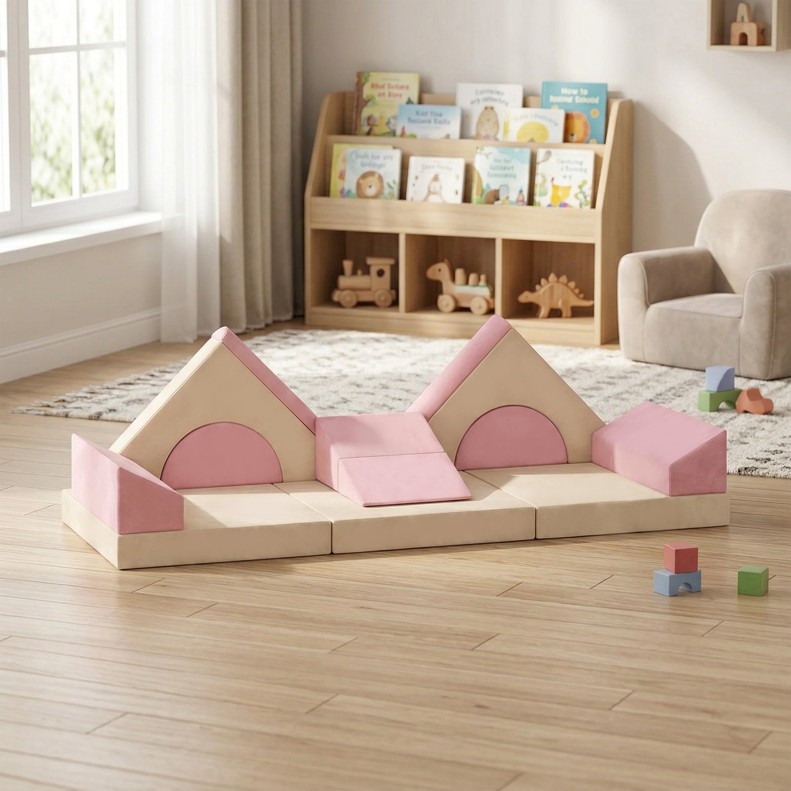 Kids Play Sofa, 12 Pieces Foam Modular Convertible Sofa | Pink