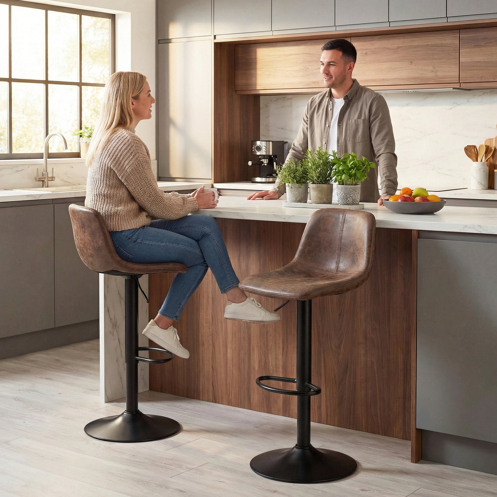 Bar Stools Set Of 2, Modern Swivel Barstools For Dining Room | Brown