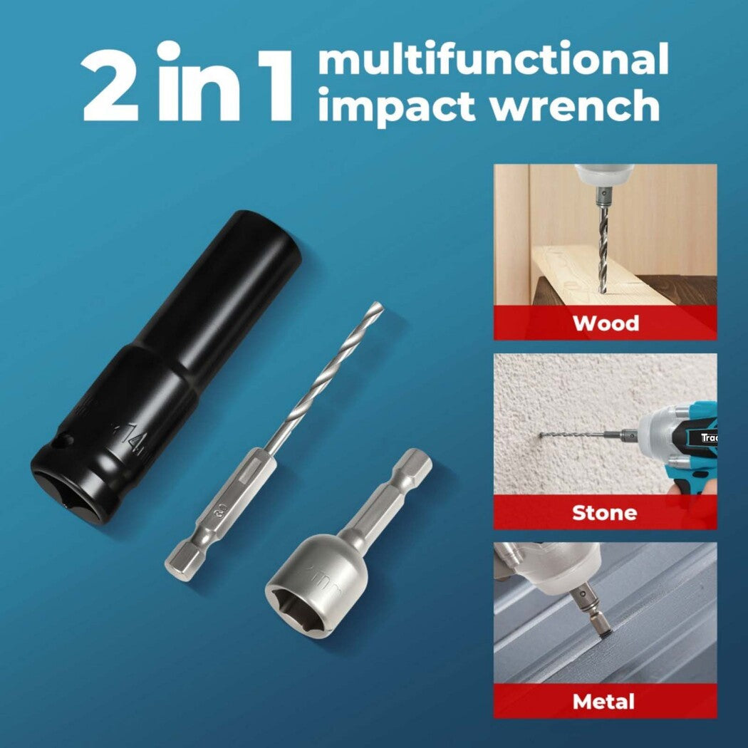 21v Brushless Impact Wrench Drill 1/2" Rattle Gun 4.0ah Battery Kit | Blue