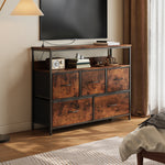 5-drawer Metal Frame Chest Of Drawers Storage Cabinet With Power Strip | Rustic Brown