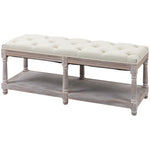 2-tier Bed End Bench Vintage Stool Button Tufted Window Seat | One Size | Cream