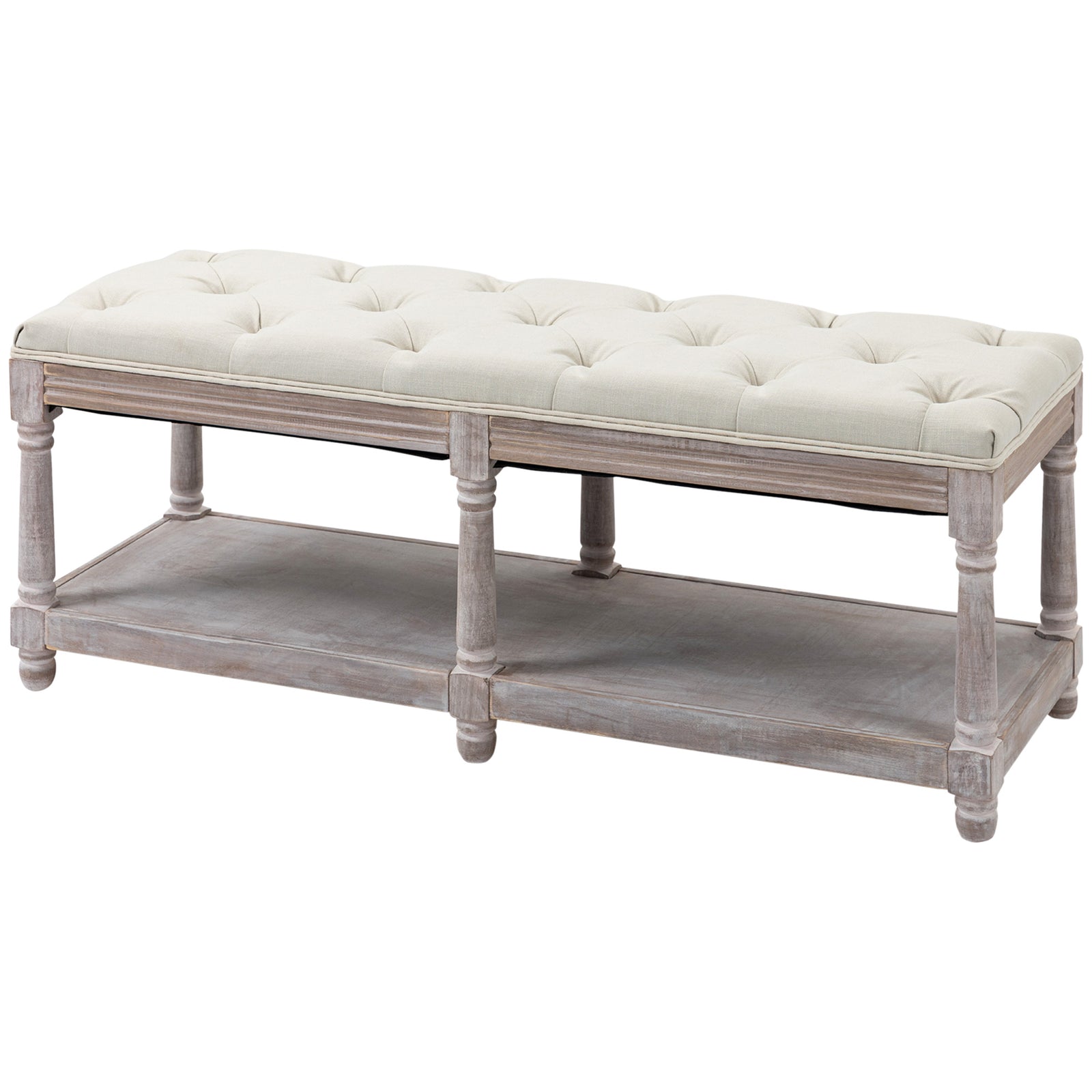 2-tier Bed End Bench Vintage Stool Button Tufted Window Seat | One Size | Cream