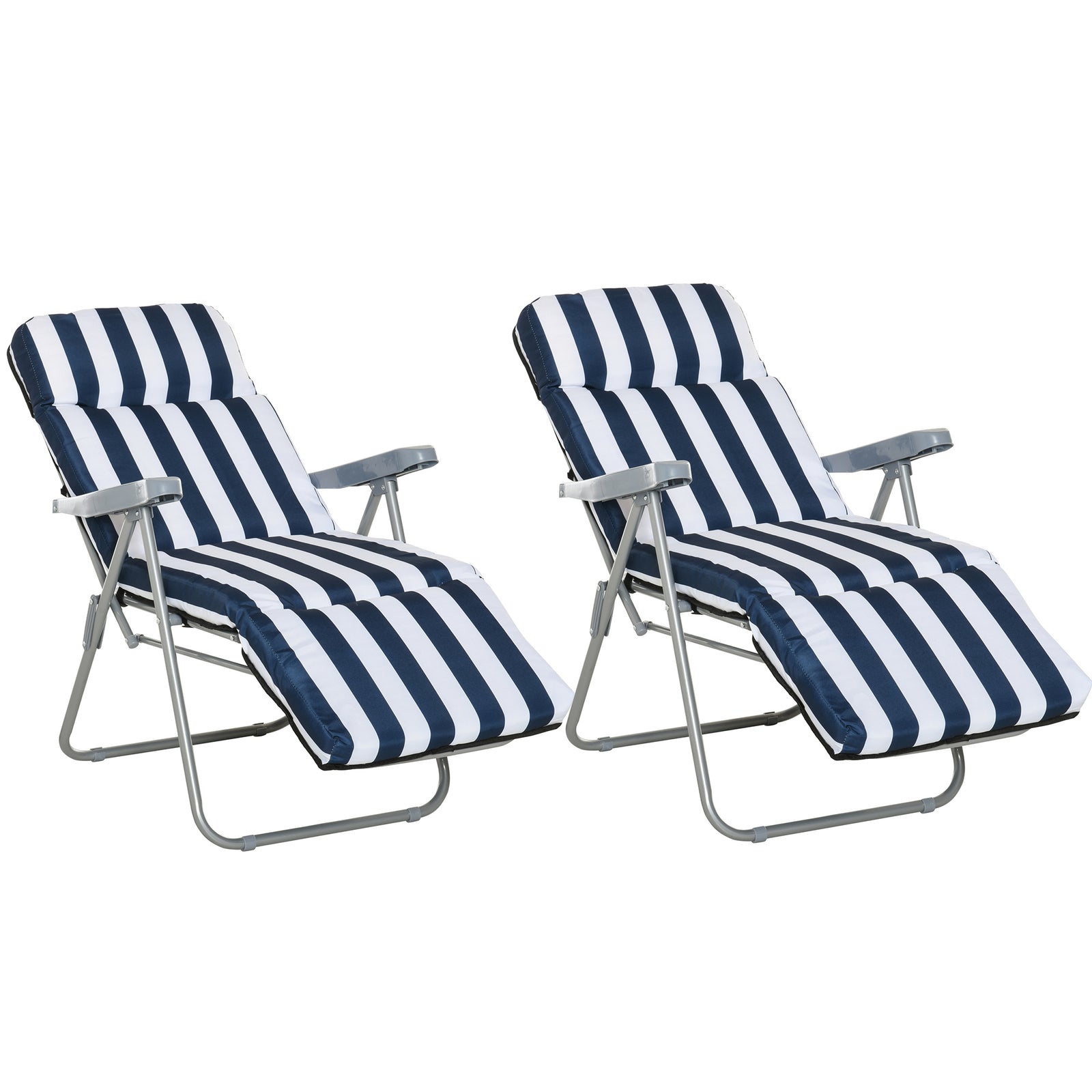 Set Of 2 Adjustable Sun Lounger Recliner Reclining Seat | Blue