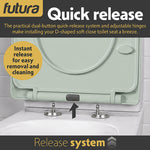 Toilet Seat Soft Close D Shape, Premium Thermoplastic, Quick Release, Top & Bottom Fixings | Sage Green
