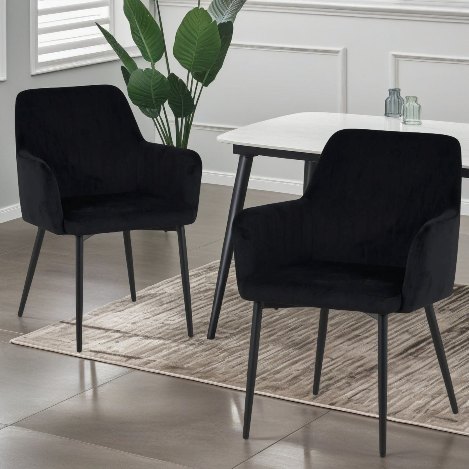 Charlotte Velvet Dining Chairs Set Of 2 - Modern Elegance And Comfort | Black