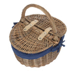 Wicker Small Antique Wash Double Lidded Oval Picnic Basket | NavyBlue