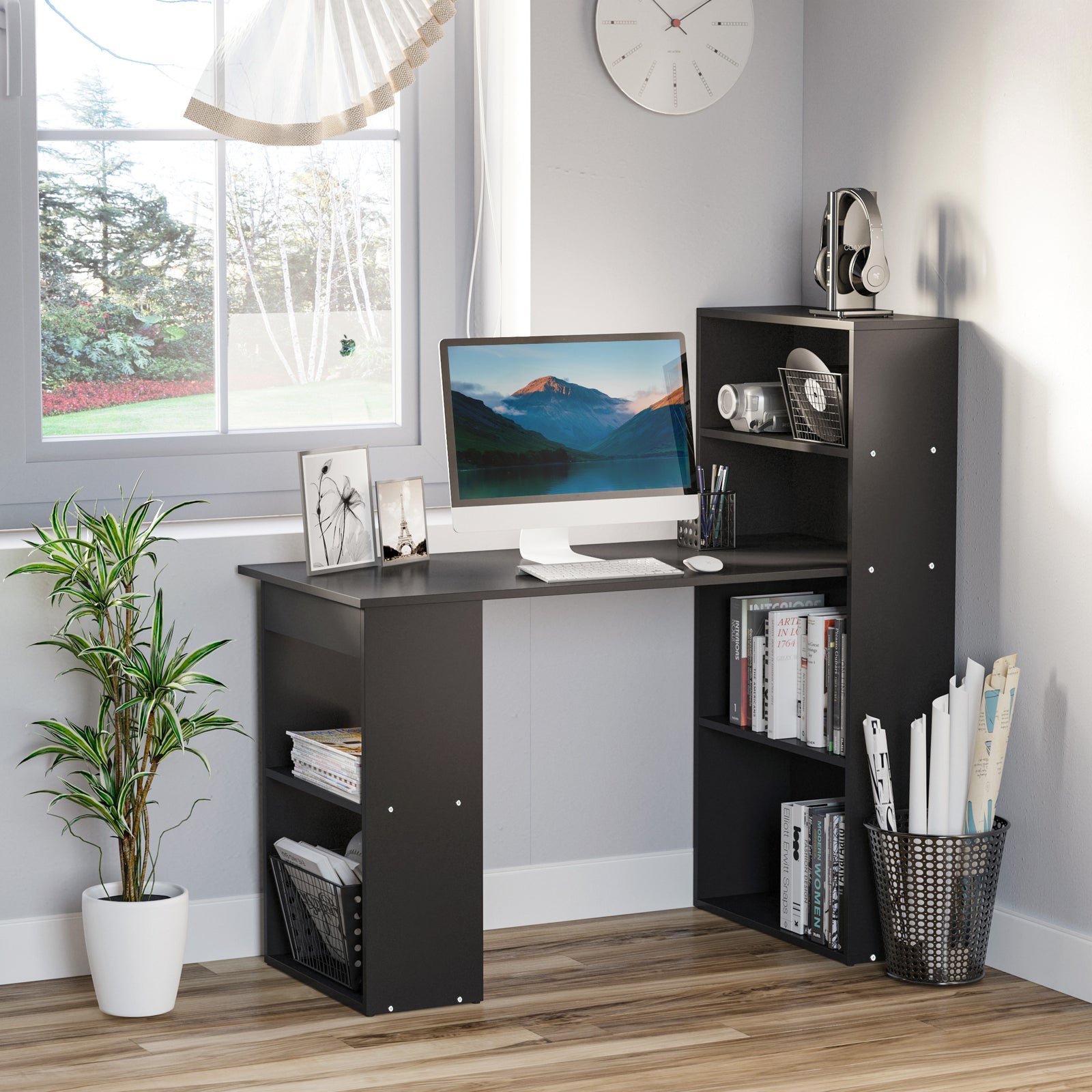 120cm Modern Computer Desk Bookshelf Writing Table | Black