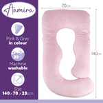 J Shaped Pregnancy Pillow, 140x70x20cm Shredded Memory Foam Full Body Maternity Cushion For Sleeping | J Shape | Pink
