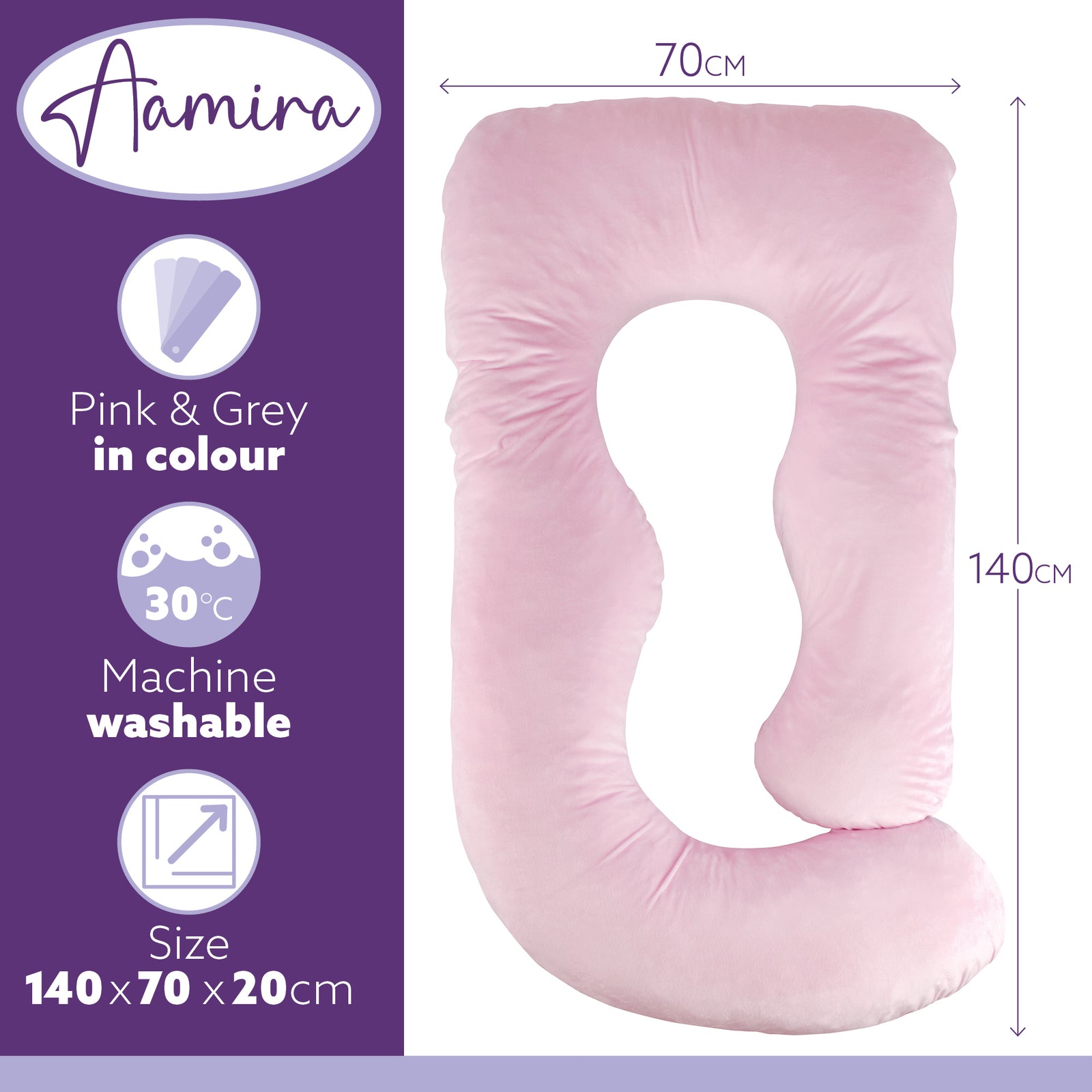 J Shaped Pregnancy Pillow, 140x70x20cm Shredded Memory Foam Full Body Maternity Cushion For Sleeping | J Shape | Pink