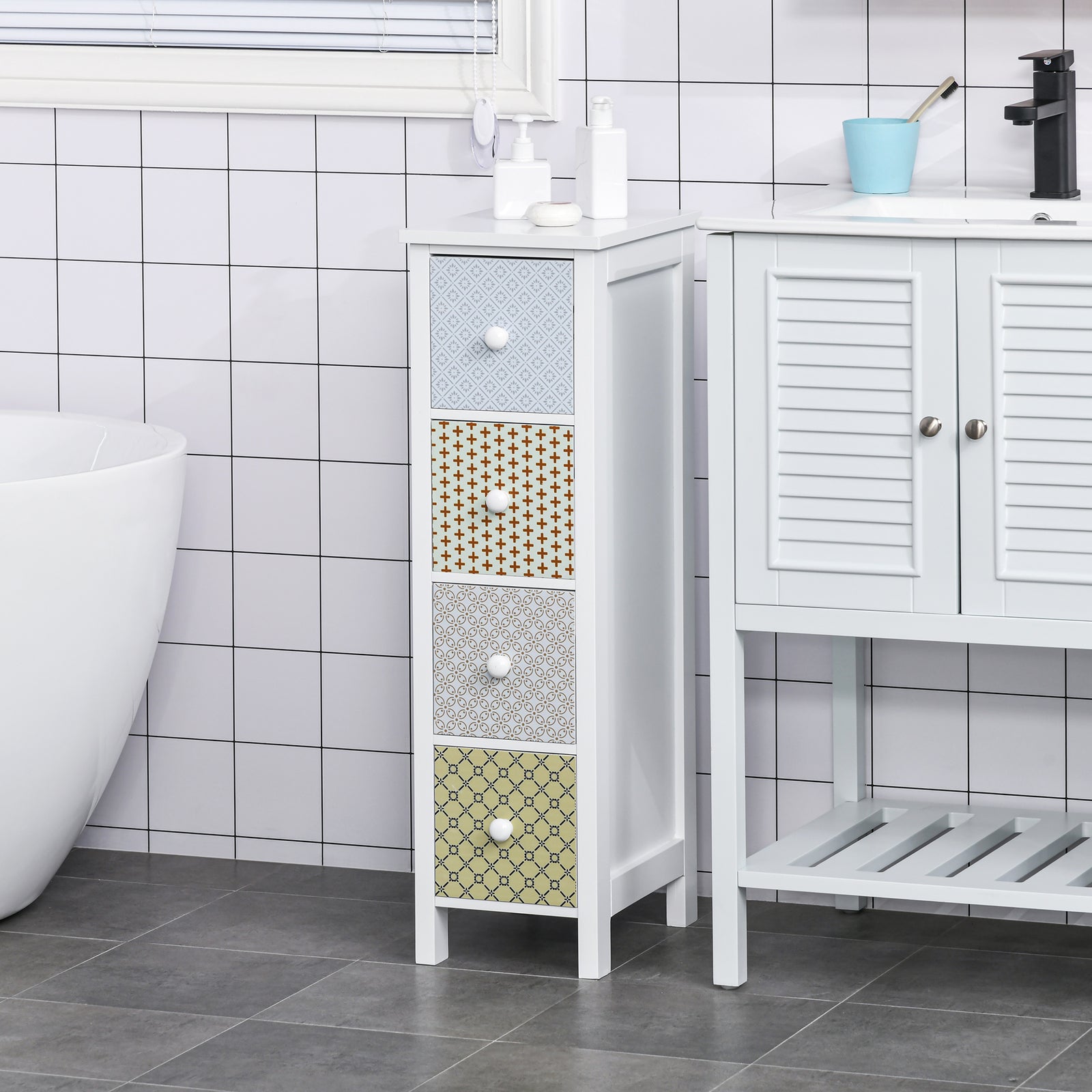 Drawer Cabinet, 4 Drawer Storage Organizer Unit Bathroom