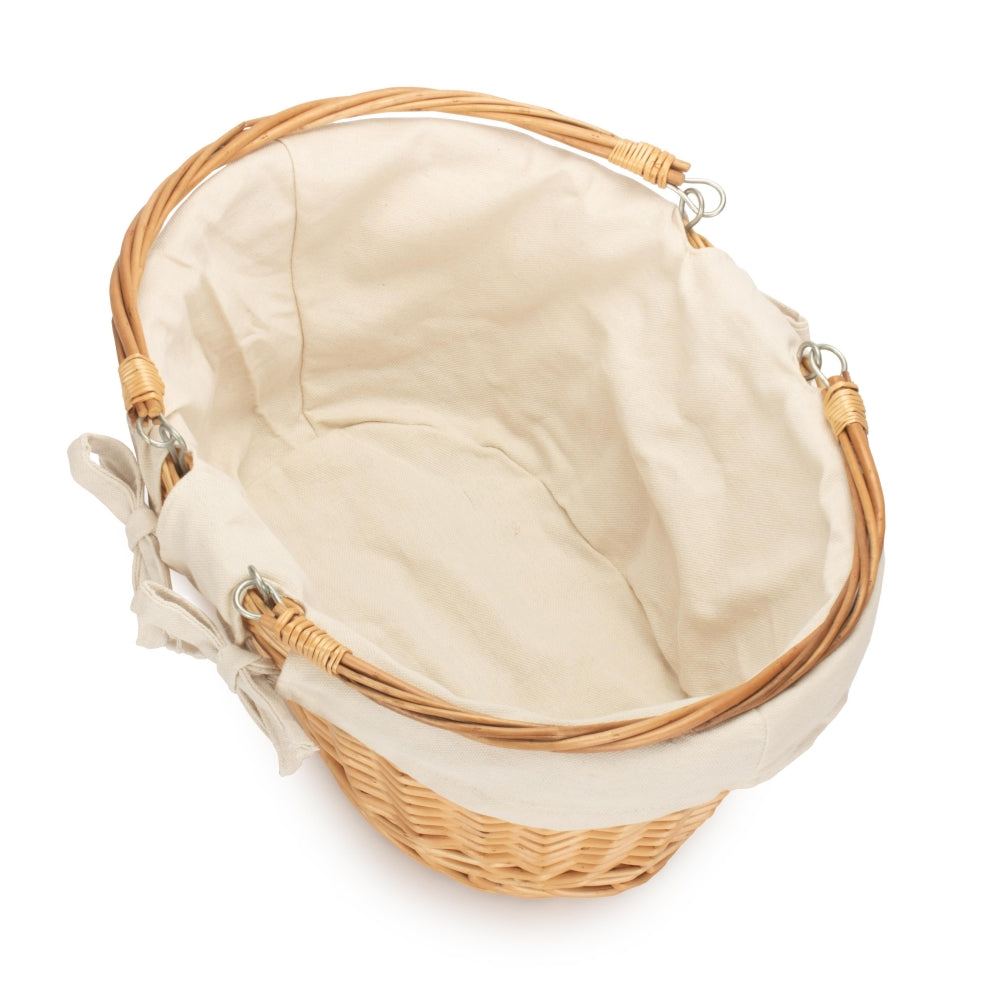 Medium Swing Handle Double Steamed Wicker Oval Shopping Basket | White