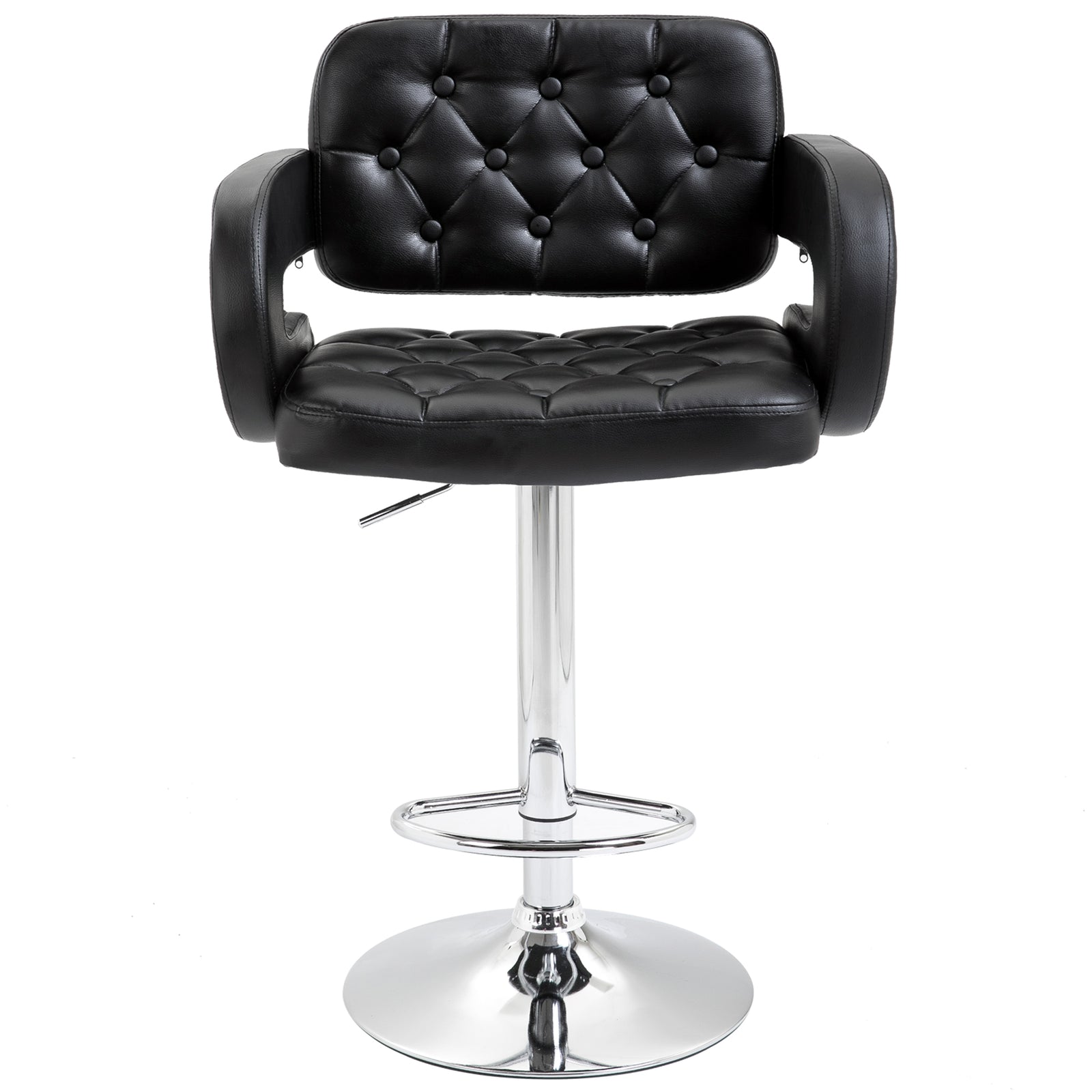 Adjustable Height Barstool Steel Pole Pu Leather | Black