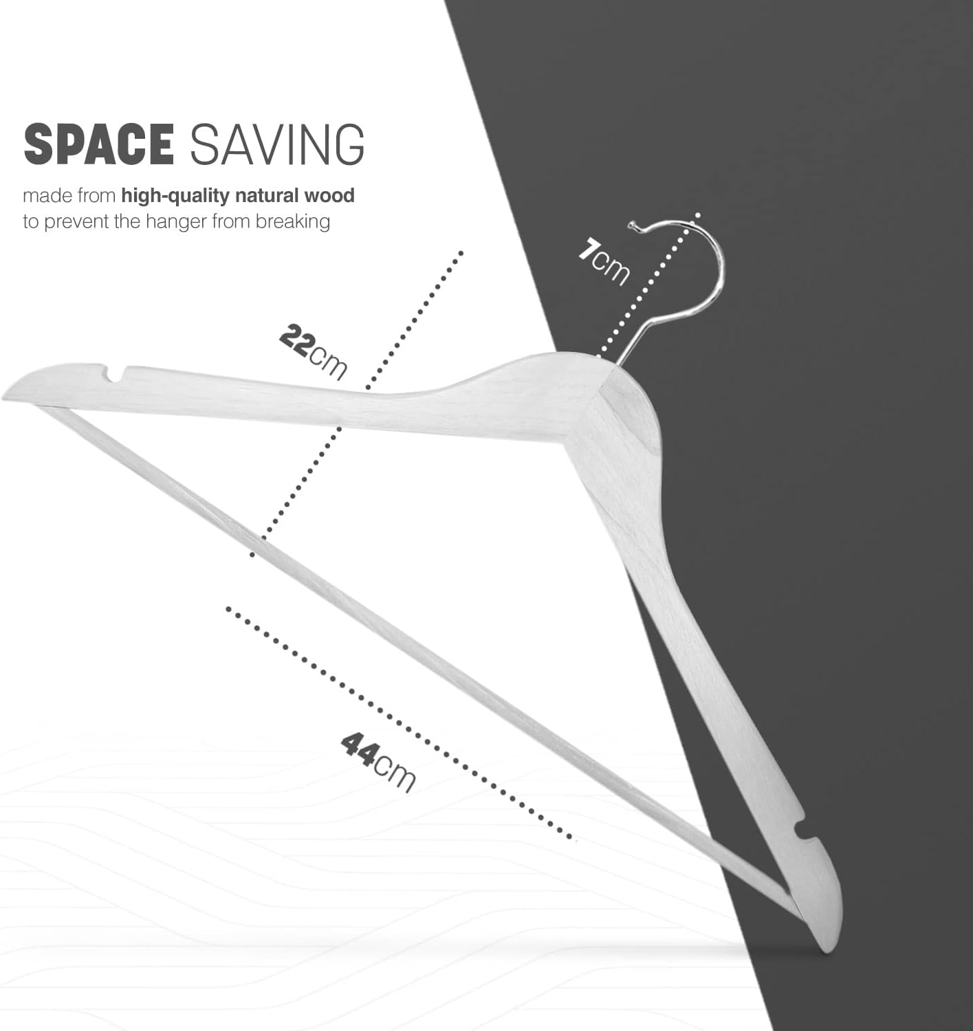 20 Pack Wooden Clothes Hangers With Non Slip Bar | White