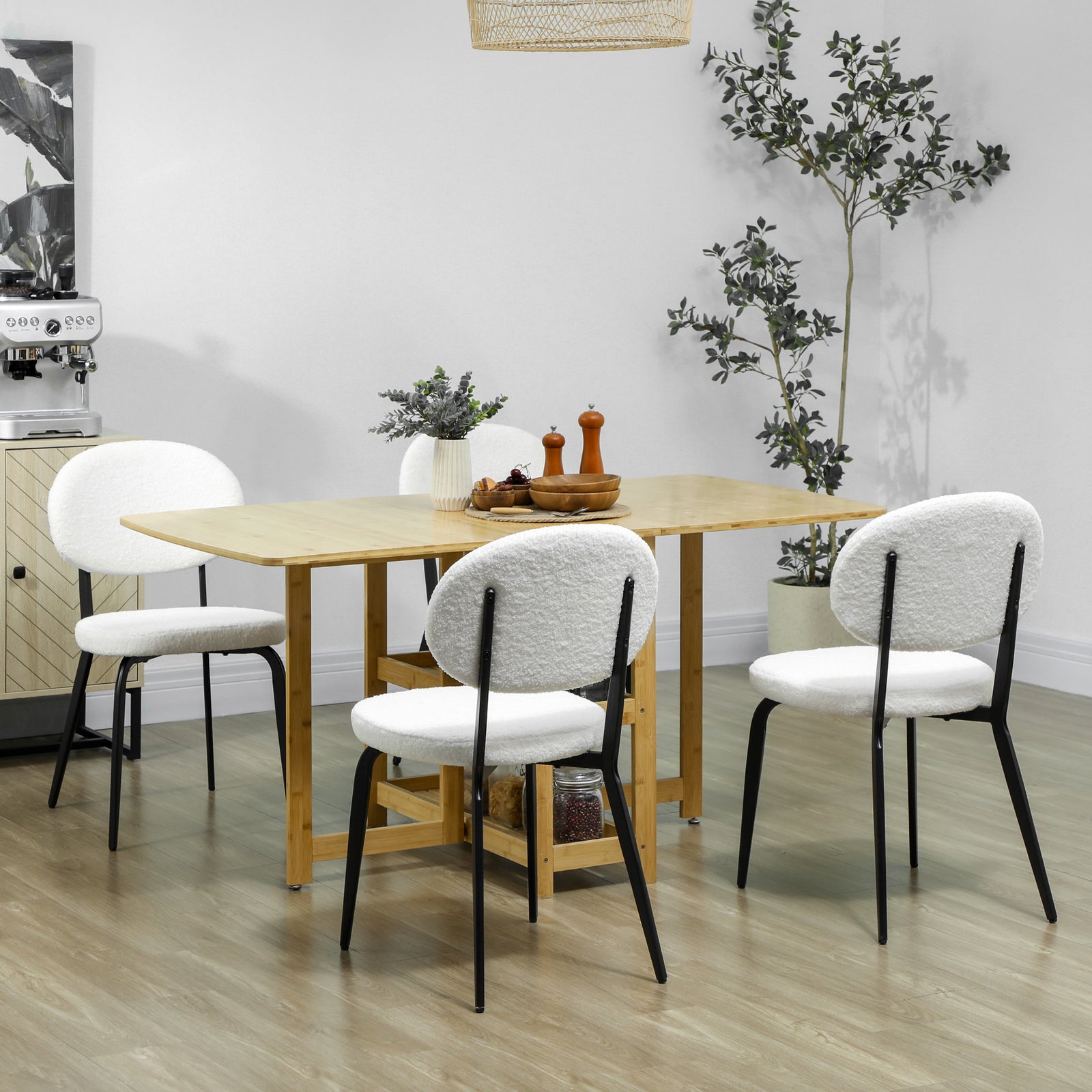 Set Of 4 Sherpa Dining Chairs Boucle Kitchen Chairs | One Size | White