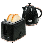1.7l Kettle and 2 Slice Toaster Set With Defrost Reheat | Medium | Black