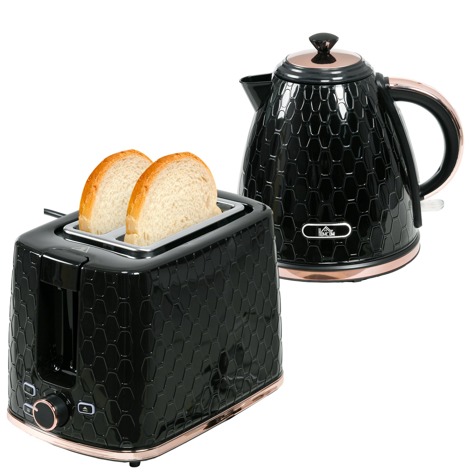 1.7l Kettle and 2 Slice Toaster Set With Defrost Reheat | Medium | Black