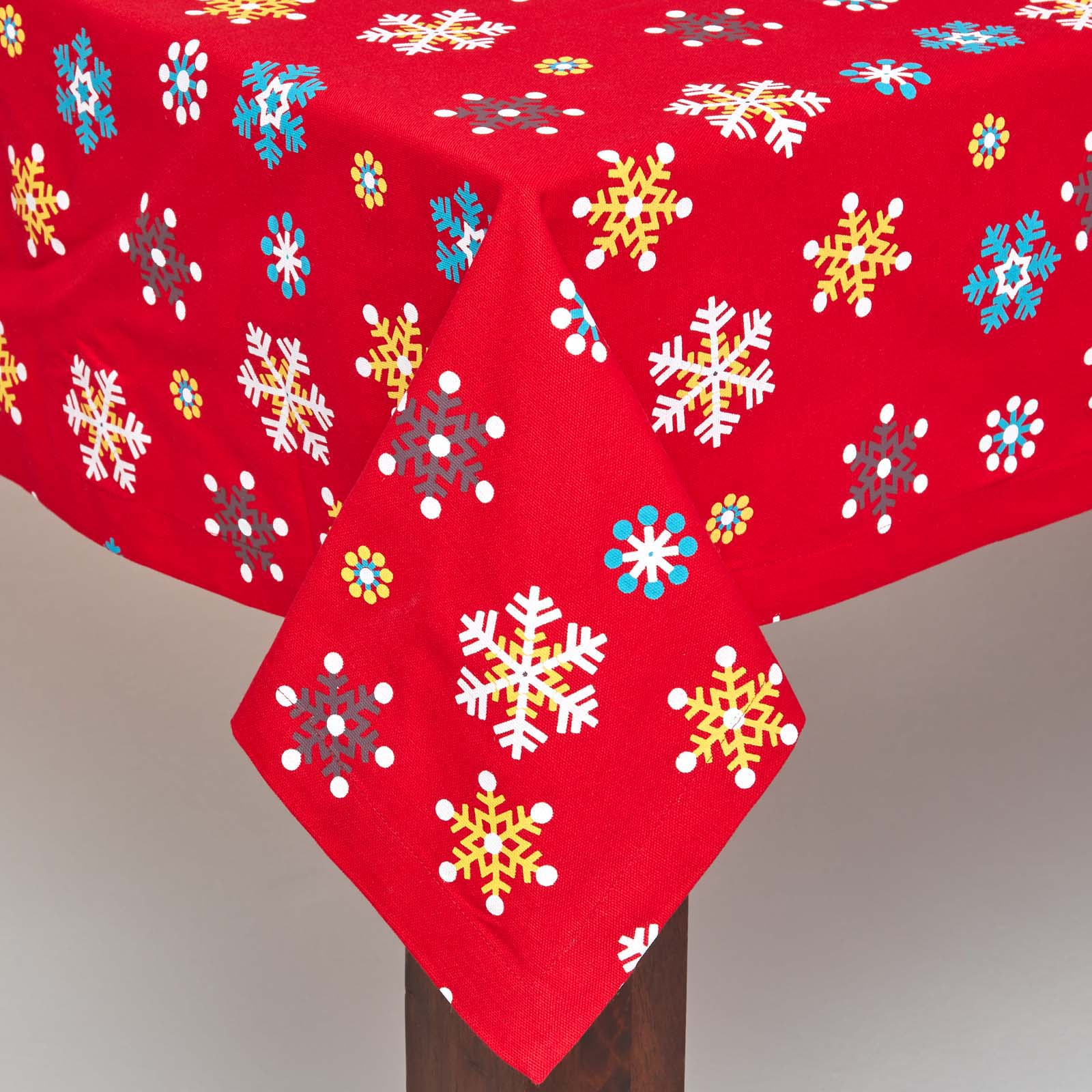 Cotton Christmas Red Snowflake Tablecloth | 54" x 70" | Red