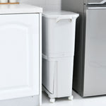 White Double-layer Three-compartment Trash Can With Wheels | 38l