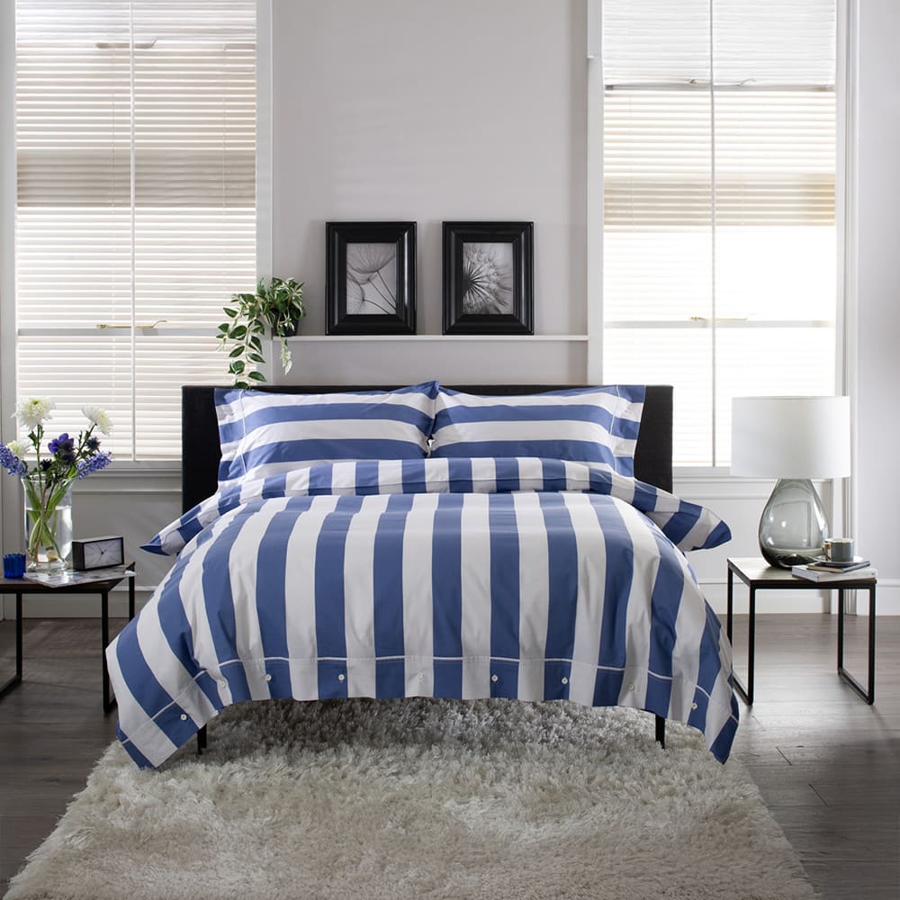 West End Stripe 100% Cotton Duvet Set – Soft & Breathable Bedding | King | Blue