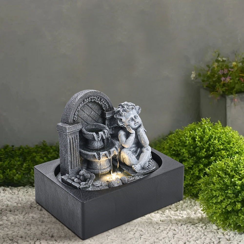 Tabletop Resin Cherub Fountain With Led Light