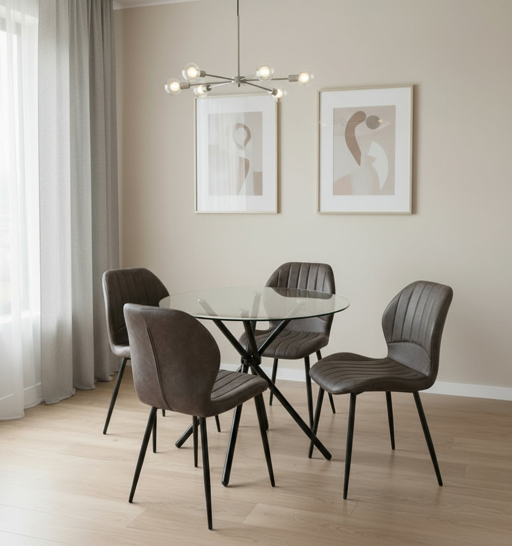 New York Dining Table With 4 Jaydn Leather Chairs | Grey