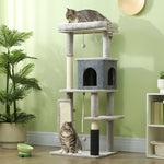 132cm Cat Tree For Indoor Cats W/ Scratching Posts, Light Grey