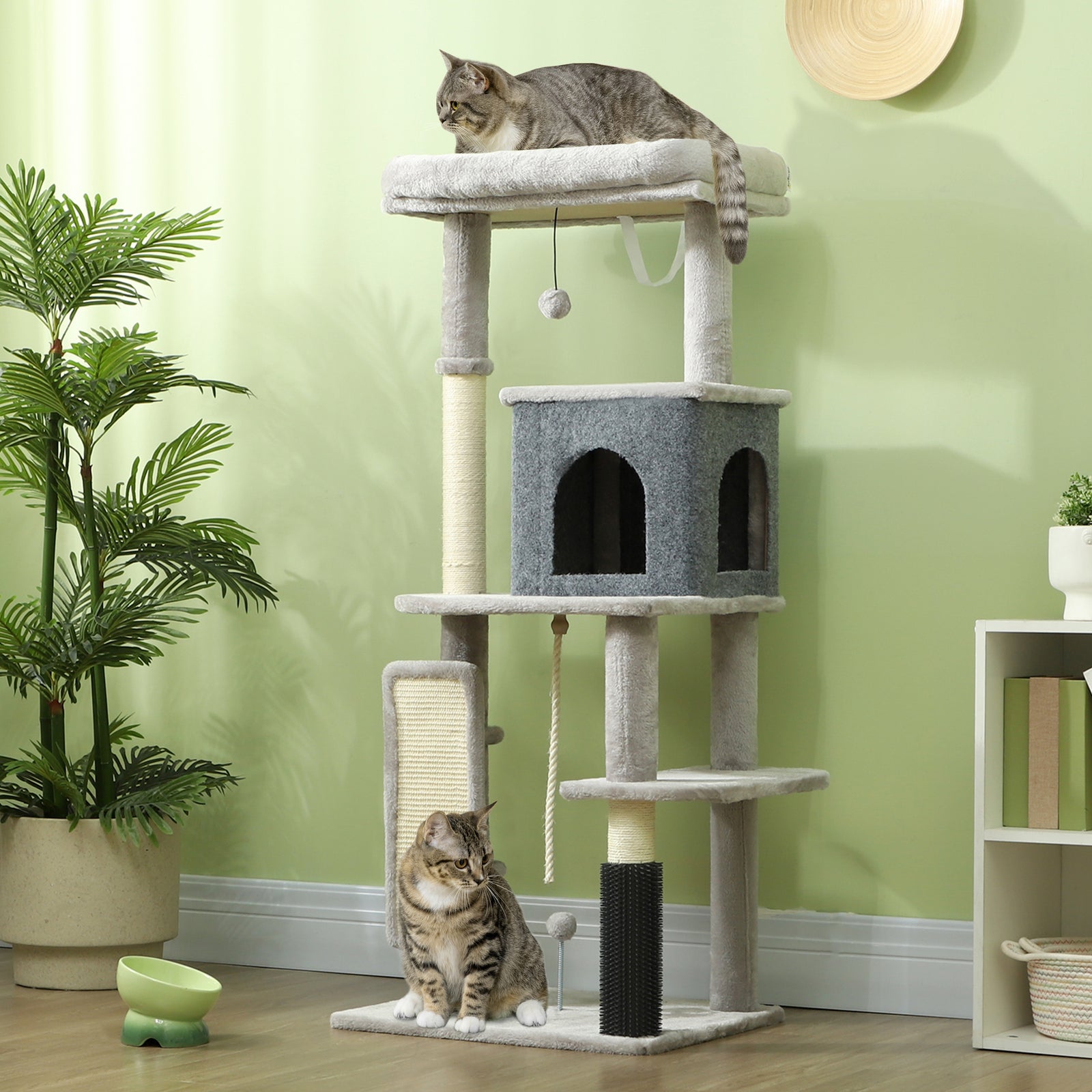 132cm Cat Tree For Indoor Cats W/ Scratching Posts, Light Grey