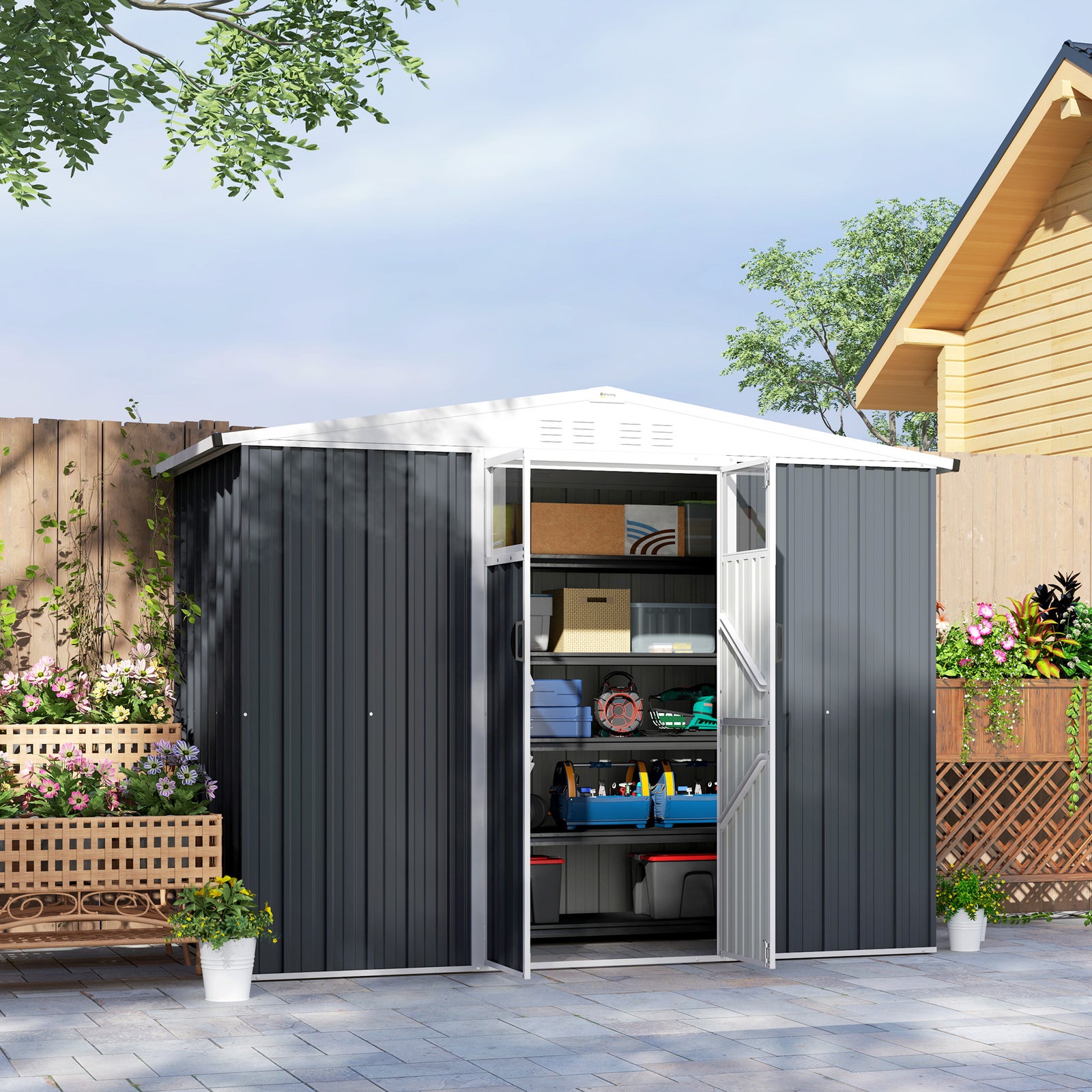 8 X 4 Ft Garden Storage Shed, Outdoor Metal Shed | Dark Gray