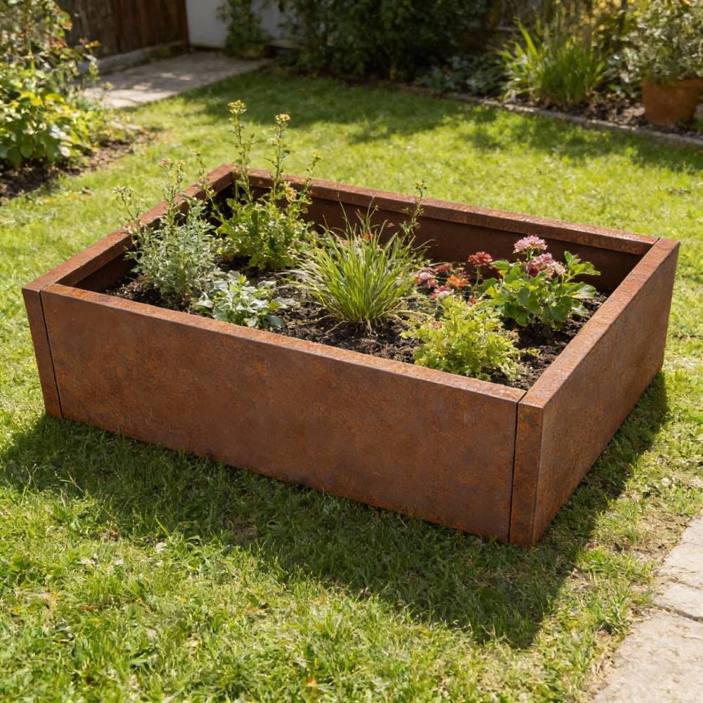Rusty Raised Bed Steel Planter Box – Outdoor Garden Flower Bed, Weatherproof Rust Finish, Durable Raised Planter For Patio & Yard | Large