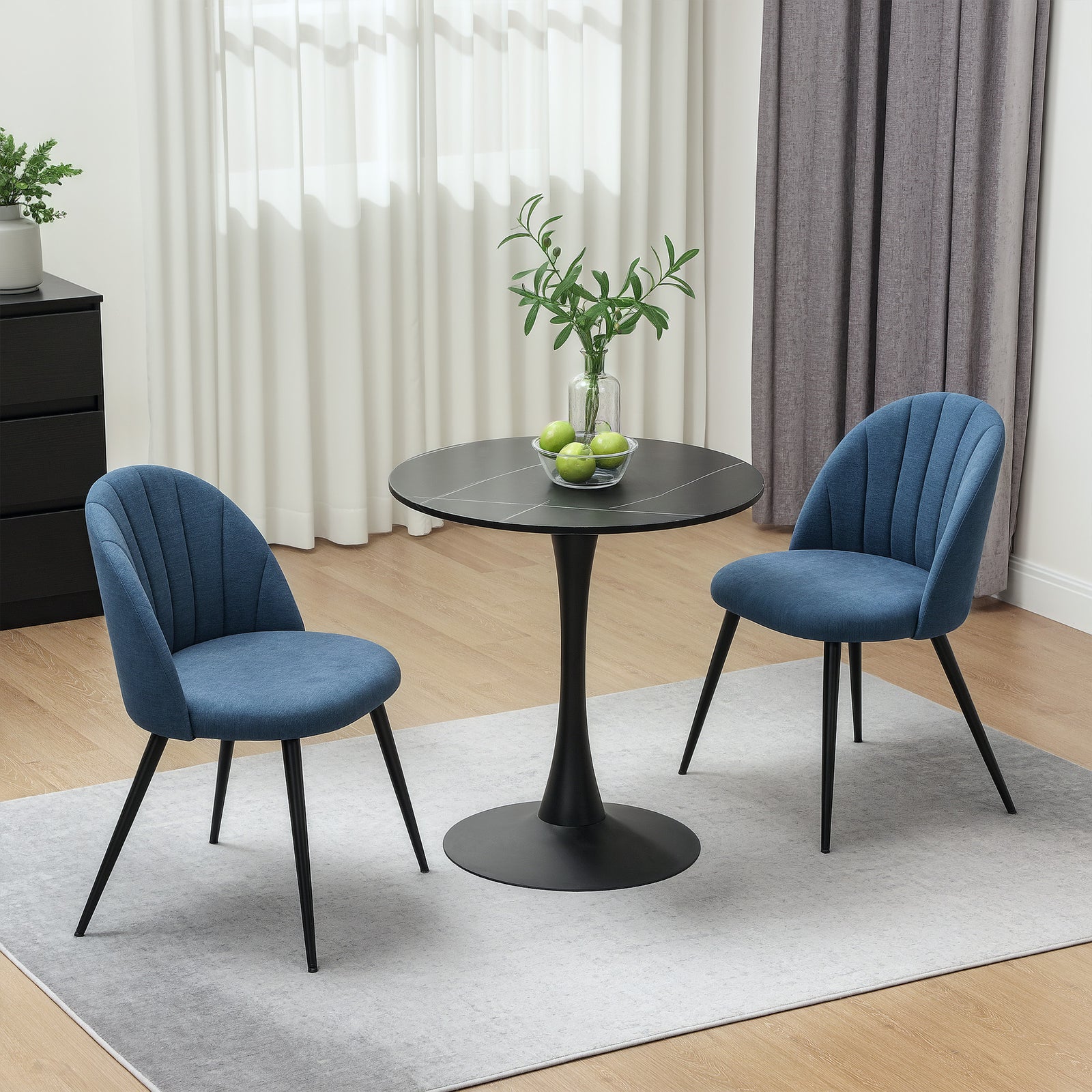 Set Of 2 Dining Chairs With Shell Backrest And Padded Seat | One Size | Blue