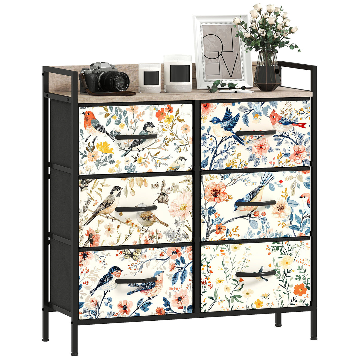 HOMCOM 6-drawer Chest Of Drawers, Fabric Dresser With Open Shelf